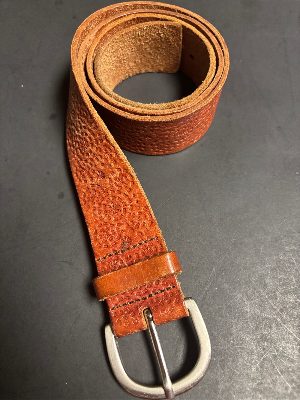 Vintage Talbots Embossed Leather Belt in Cognac Brown